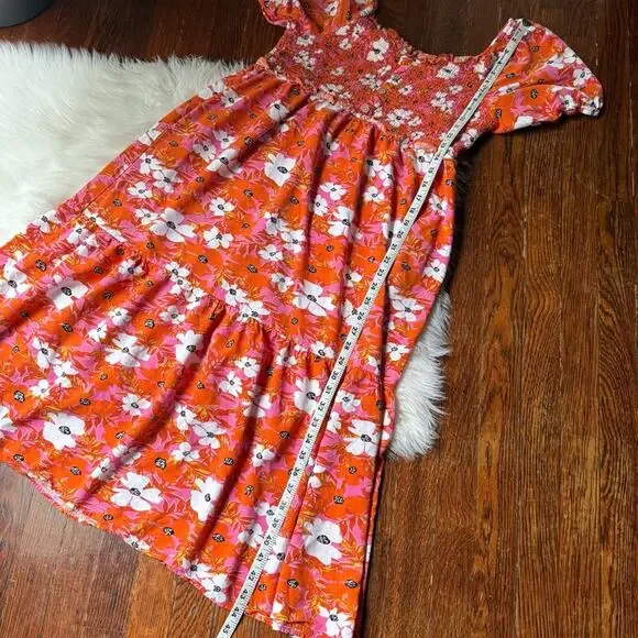 Orange & Pink Floral Print Dress Off the Shoulder - Picture 4 of 6